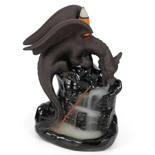 Qaixwuyi Dragon Porte Encens Céramique Bruleur D'encens Backflow Incense Burner avec 20 Encens Cone Refoulement 30 Bâtons D'encens 1 Pince 1 Tapis pour...