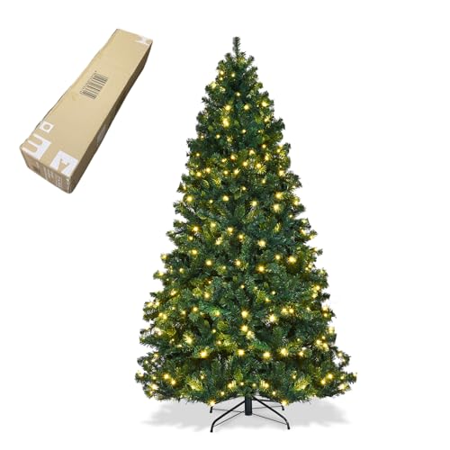 ERGOMASTER 7FT Pre-lit Artificial Christmas Tree with Lights, Fake Green Xmas Tree with 1096 Hinged...