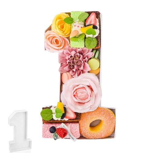 Image of CLOTHUP Cardboard Numbers for Charcuterie, 10.2” Number Boxes for Charcuterie, Strawberries Treats Number Cupcake Holder, Paper Mache Number Shaped Serving Trays (Number, 1)