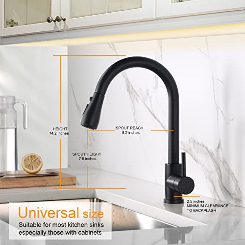 Sink Faucet, Black Kitchen Faucet With Pull Down Sprayer Vfauosit Single Handle Pull Out Kitchen Faucets Matte Black, Grifo Para Fregaderos De Cocina With Male 1/2 To Male 3/8 Adapter #TOP1