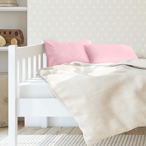 Image of Bare Home Microfiber Pillow Cases - Toddler Size Set of 2 Cooling Pillowcases Double Brushed Light Pink Pack Easy Care (Toddler Pillowcase 2, Light Pink)