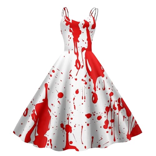 Generisch Disfraz de Halloween para mujer, vestido sangriento, zombie, sin mangas, estampado de novia, vestido de terror, vestido de cóctel con estampado sangriento, vestido de cóctel, fiesta