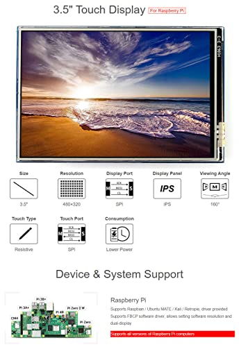 Image of Waveshare 3.5inch Resistive Touch Display, Compatible with Raspberry Pi 5 /4B /3B /Zero /Zero W /Zero 2W /Pico /Pico W /Pico WH, 480x320, IPS Screen, SPI