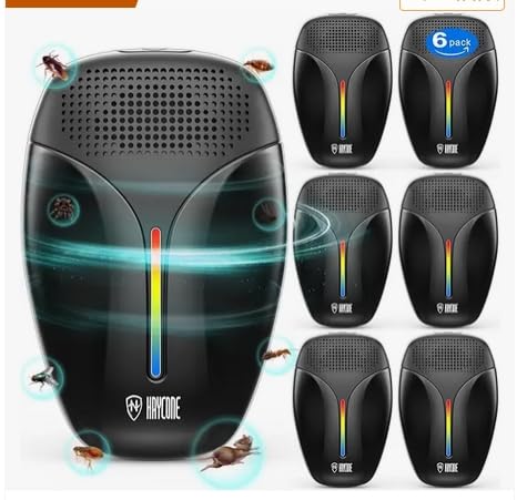 2024 Upgraded Version Ultrasonic Pest Repeller,Electronic Plug in Pest Control,Indoor Ultrasonic Repellent for Roach, Bugs,Insects, Mosquito, Mice, Spider, Ant,3 Mode Switching (6PACK(BLACK))
