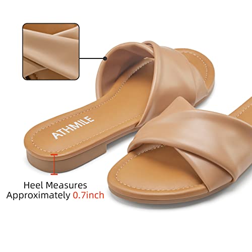Athmile Sandals Women Dressy Summer Flat Comfortable Fashion Beach Cute Ladies Slides Leather Casual Dress Women'S Sandals 2024 Nude Size 8 thumb #2
