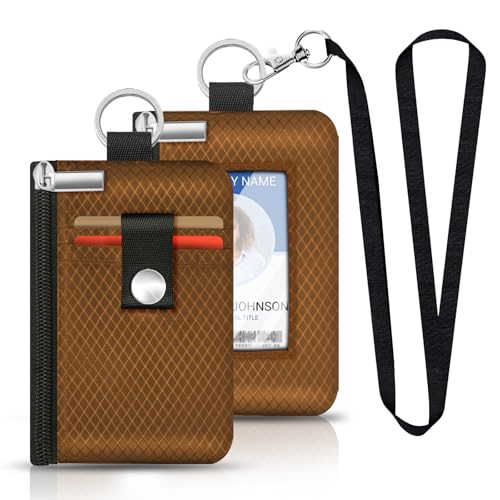 Image of Minimalist RFID Blocking Small Wallet with ID Window,WaterResistant Zip Id Case Wallet with Lanyard Keychain for Cards,Cash,Travel,Women,Men (Brown)