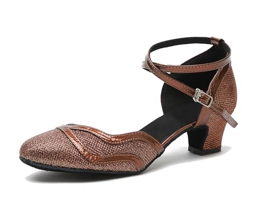 Chaussures de danse latine d'une élégance rare en maille marron L271