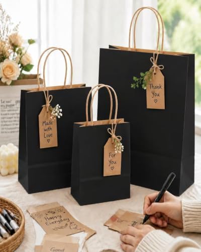 Bakepacker Paper Gift Bags with Handles Black Assorted 200pcs for party — 사진 7