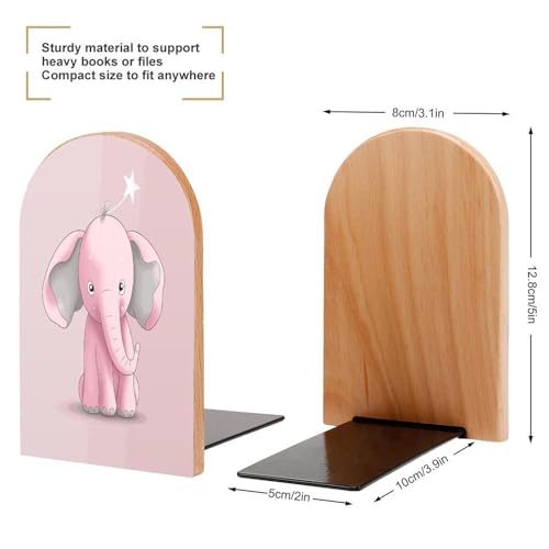 Serre-livres en métal réglable avec éléphant rose en bois pour bureau - 3