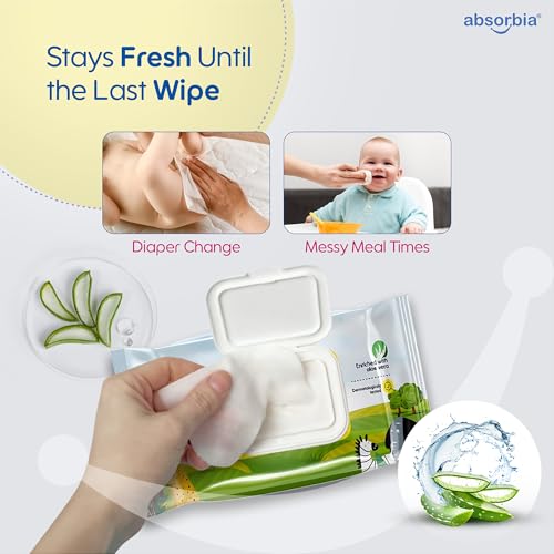 Image of Absorbia Gentle Baby Wet Wipes (432s x Pack of 6 with Lid) | 90% Pure Water Based | Enriched in Aloe Vera & Vitamin E | Paraben & Alcohol Free | Safe for Face, Hands & Bums | Premium Hygiene Essential