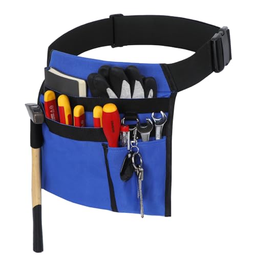 WISEPRO 5-Pocket Tool Belt Pouch, Single-Side Tool Pouch with Belt Loop, Adjustable Utility Work Belt for Electricians, Carpenters, Construction Workers and Handymen