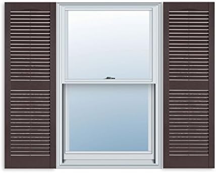 15 Inch x 55 Inch Standard Louver Exterior Vinyl Window Shutters, Sienna Brown (Pair)