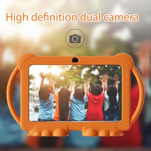 Image of PEICHENG Kids Tablet 7 inch Android 12.0 for Toddler, 4GB RAM 32GB ROM Bluetooth IPS Screen Parental Control Dual Camera Shockproof Case for Educational Games (Orange)