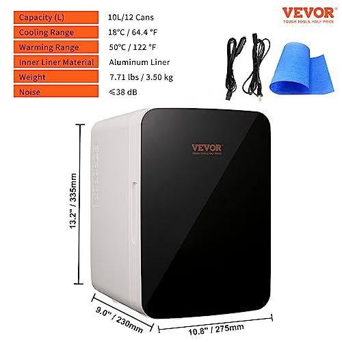 Vevor Mini Fridge For Bedroom 10 Liter/12 Can Portable Refrigerator, Luxury Small Beverage Cooling For Skincare Food Breast Milk Chill Ac/Dc Cooler Warmer For Office Dorm Car, Black #TOP6