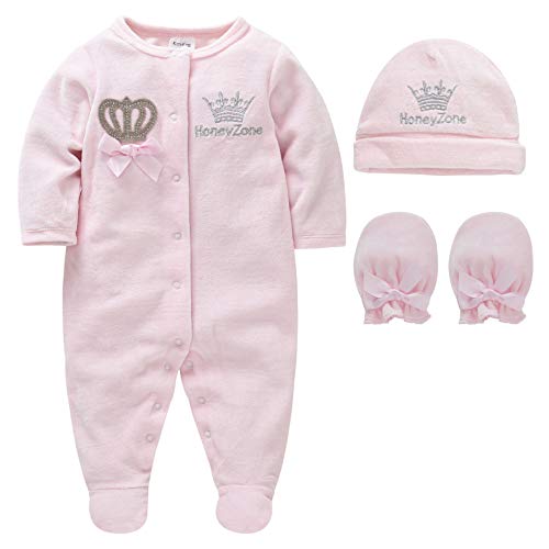 kavkas Baby Footies - Conjunto de pijama de terciopelo para recién nacidos con gorro y guantes, 0-12 meses Cover