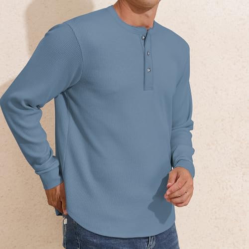 PrettyGuide Men's Long Sleeve Waffle Henley Shirts Casual Fall Thermal Shirts Button T-Shirt4