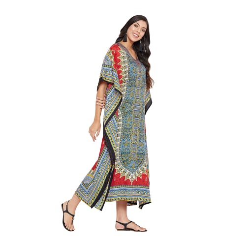 Image of Oussum Plus Size Kaftan Dresses for Women, Polyester Summer Caftan Cover Up Maxi Beach Dress, 1X-3X