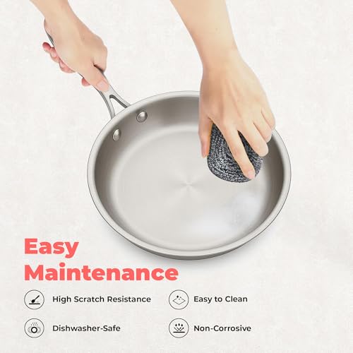 Image of Professional Empire Tri‑Ply Stainless Steel Frying Pan | Non‑Stick & Non‑Toxic | Heat‑Resistant Handle | Induction & Gas Stove Compatible | Heavy Duty 304 Stainless Steel | 22 cm