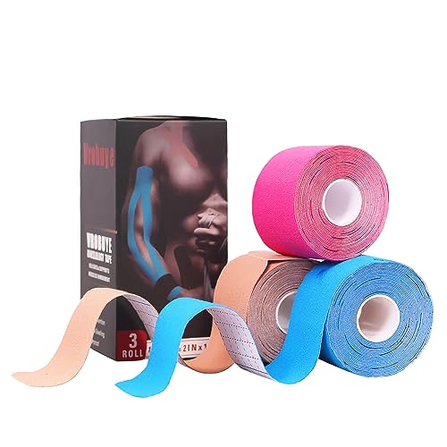Kinesiology Tape Pro 3 Rolls, Waterproof Breathable Latex Free Tape, 10 inches Precut, 60 Precut Strips Strips for Knee Pain, Elbow, Shoulder Muscle & Joint Support (Mix Color)