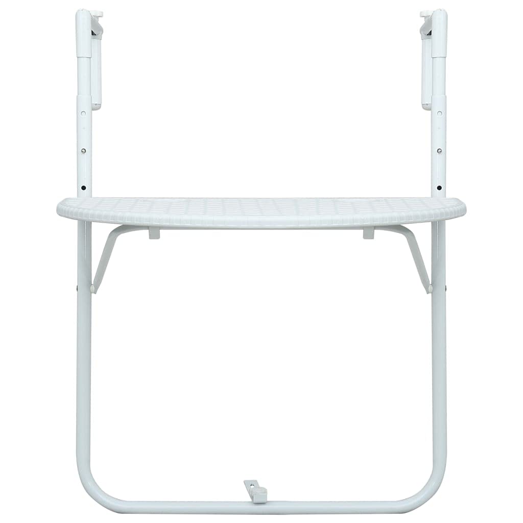 Tavolo da Balcone Pensile Bianco 60x64x83,5cm Plastica Rattan,Tavolino da Balcone Pieghevole, Tavolo da Appendere per Giardino, Terrazza, Cortile, Tavolino da Esterno