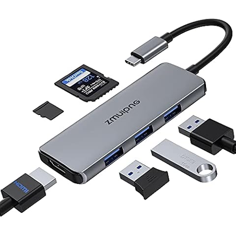 USB C Hub Multiport Adapter, 6 in 1 USB Type C Dongle Mac Accessories Converter with 4K HDMI, 3 USB 3.0, SD/TF Card Reader for MacBook Pro Air 2021 2020 2019 M1, Surface Go, Dell XPS 13 15 and More Cover