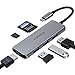 Produktbild USB C Hub Adapter für MacBook Pro Air 2020/2019/2018/2017, Dell XPS, Surface Go und weitere Type C Geräte, 6 in 1 USB C Adapter mit 4K HDMI, 3 USB 3.0 Anschlüsse, SD/Micro SD Kartenleser.