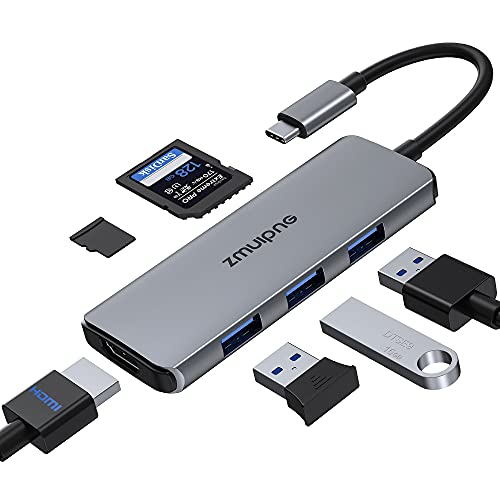 USB C Hub Adapter for MacBook Air, USB C HDMI Dongle for MacBook Pro, 6 in 1 USBC HDMI Multiport Adapter Mac Converter with 4K HDMI, 3 USB 3.0,SD/TF for Dell XPS, HP, Surface and Other Type C Devices