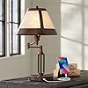 Franklin Iron Works Samuel Rustic Swing Arm Accent Table Lamp 21 14 High with USB Charging Port Bronze Natural Mica Shade for Living Room Bedroom House Bedside Nightstand Home Office Family