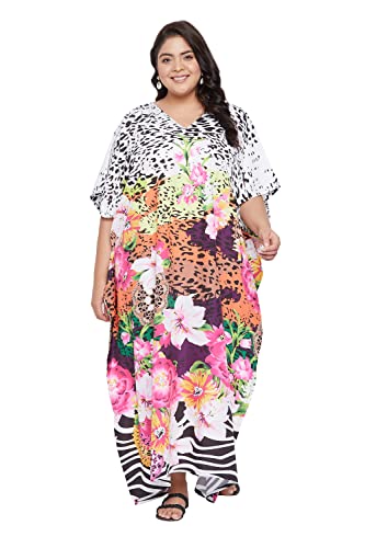 Image of Oussum Women Polyester Casual Long Plus Size Beach Caftan Cover Up Maxi Dress 1X-3X Summer Kaftan Dresses for Women