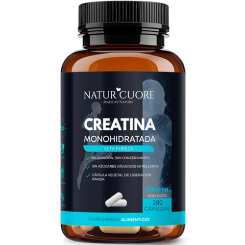 Creatina Monohidratada en Cápsulas Veganas | 280 cápsulas | 3000mg | Pastillas para Fuerza y Masa Muscular – Alta Pureza y Absorción - Monohidrato Micronizada 100% pura - Libre de Contaminantes