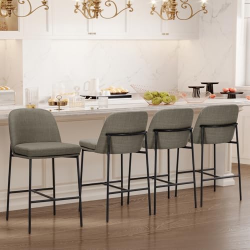 Image of COLAMY Counter Height Bar Stools Set of 4, 25 Inch Modern Fabric Kitchen Island Stools with Back, Upholstered Counter Barstools Armless Bar Chairs with Metal Legs for Island Dining Room Bar,Brown
