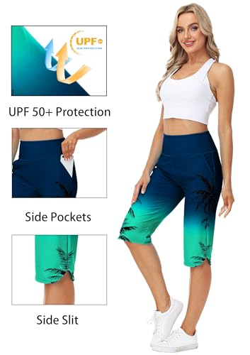 Image of AOBUTE Womens Swim Capris Pant Sun Protection High Waisted Swimming Leggings with Pockets (No Lining)