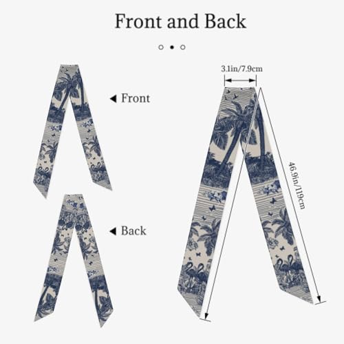 Silk Scarf Women Fashion Head Neck Skinny Scarf Printed for Hair Handbags Bag Dress 47.2”x3.1”2