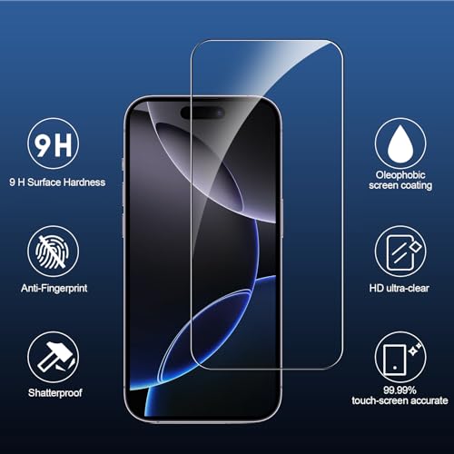 SIBEITU 3 Pack Screen Protector for iPhone 16 Pro with 3 Pack Camera Lens Protector, 6.3 Inch HD Clear 9H Hardness Tempered Glass Film, Scratch Resistent, Easy Installation, Bubbles Free