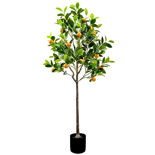 Gresorth 5Feet Fake Orange Tree Artificial Green Plant Fruits Decoration with Plastic Pot Realistic...