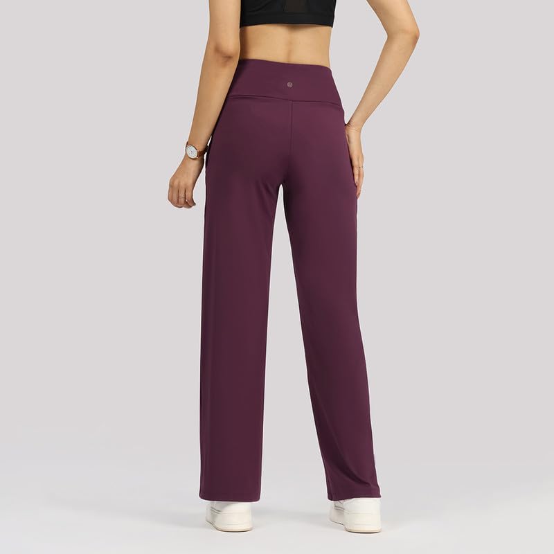 Image of BlissClub Women's Wide Leg Fit High Rise Ultimate Wide Leg High Waist Stretchable Formal Trousers with 2 Pockets