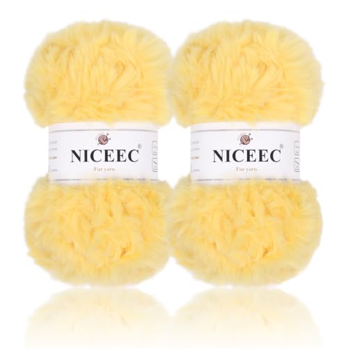 Image of NICEEC 2 Skeins Soft Faux Fur Yarn 70yds,3.53oz- S1121#Yellow | Crochet & Knit, DIY Project Starter Kit,Handbag,Sun Hat,Shoes, Shopper Bag