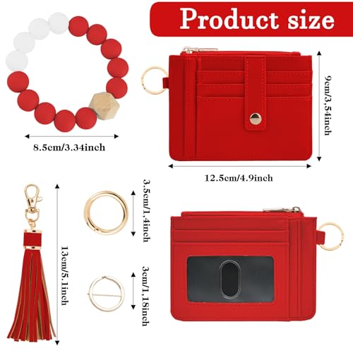 Image of KNGITRYI Wristlet Wallet for Women,RFID Keychain Wallet with Beaded Strap | 8 Card Slots,ID Window,Zipper Pocket,Leather Tassel,Compact Design