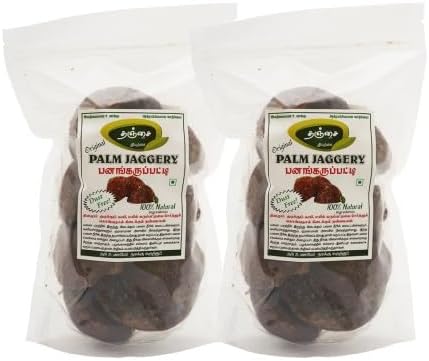 Thanjai Natural 1Kg Pure Organic Palm Jaggery (Karupatti) 100% Natural Block Jaggery | No Added Sugar | No Impurities - 1000g