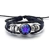 Rozozo Pulsera de cuero negro con el espíritu del zodiaco de los doce - Accesorio de joyería ajustable del zodiaco para entusiastas, 1, Aleación y cuero, No es una piedra preciosa