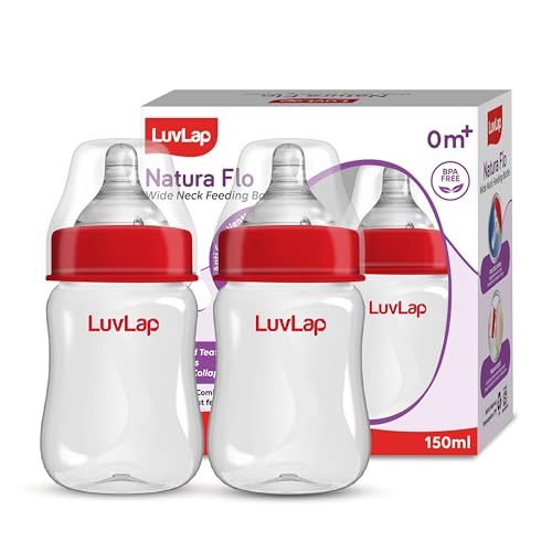 Image of LuvLap Anti-Colic Wide Neck Natura Flo Baby Plastic Feeding Bottle, 150Ml (Pack of 12), New Born /Infants /Toddler Upto 3 Years, BPA Free