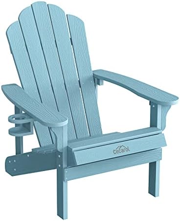 Cecarol Adirondack Chair, High Back Outdoor Chair with Cup Holder, Weather Resistant Chair for Porch, Garden, Backyard, Fire Pit, Blue-TFC2