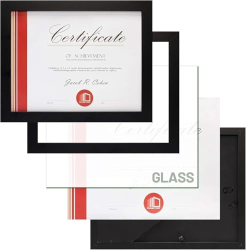 Frametory, 8.5 x 11 Picture Frame with Back Hangers for Wall Display, Easel Stand for Tabletop, for Certificates, Documents, Awards, Acknowledgements, Wide Molding (Black, 1-Pack)