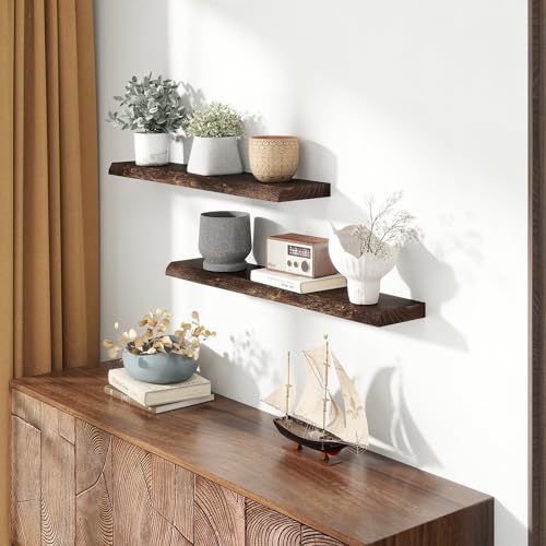 Image of Fun Memories 36 inch Elm Wood Floating Shelves for Wall, Walnut Finish, 2 Pack