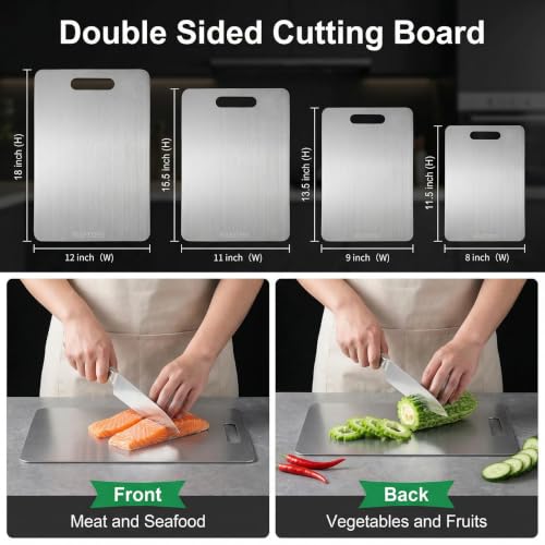 2026 New Titanium Cutting Board, Pure Titanium Cutting Boards for Kitchen, Double Sided Non Toxic Chopping Board for Cutting Meat Vegetable Fruit,Easy to Clean(XXL-18.1L*11.8W) - Image 6