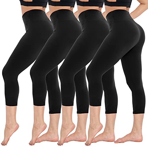 CAMPSNAIL 4 Pack Capri Leggings for Women - High Waisted Capris Soft Tummy Control Yoga Pants Workout Running Cycling Tights (4packs,Capri Black, Small-Medium)
