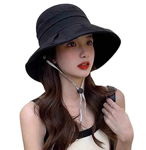 [SBRNMAA] もっている レディース UVカット サンバイザー 帽子型 ヘルメット つば広 おしゃれ ハット型ヘルメット ハット あご紐付き サイズ調整可能 小顔効果 超軽量 男女兼用 吸汗速乾 蒸れない アウトドア 通勤 通学 紫外線対策 日焼け防止 (ブラック)