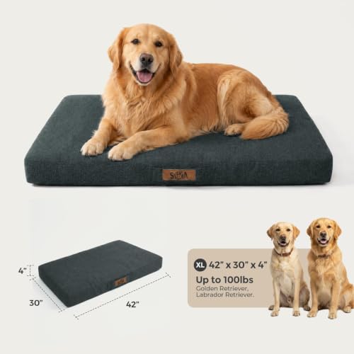 Image of Sytopia 42 Inch Indestructible Dog Bed for Extra Large Dogs, Waterproof Chew Proof Orthopedic Pet Mat for Crate with Machinne Wshable Cover, Great for Indoor Outdoor Use, Dark Grey