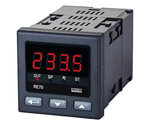 Front view of the Lumel RE70 00E0 PID Temperature Controller with a red LED display showing '233.5' and control buttons.