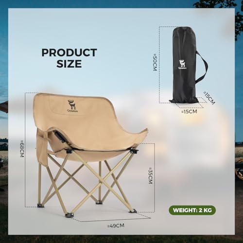 Silla plegable de camping QUNATURE con asiento ancho de 60cm, soporte lumbar y bolsa de almacenamiento, negra miniatura 2
